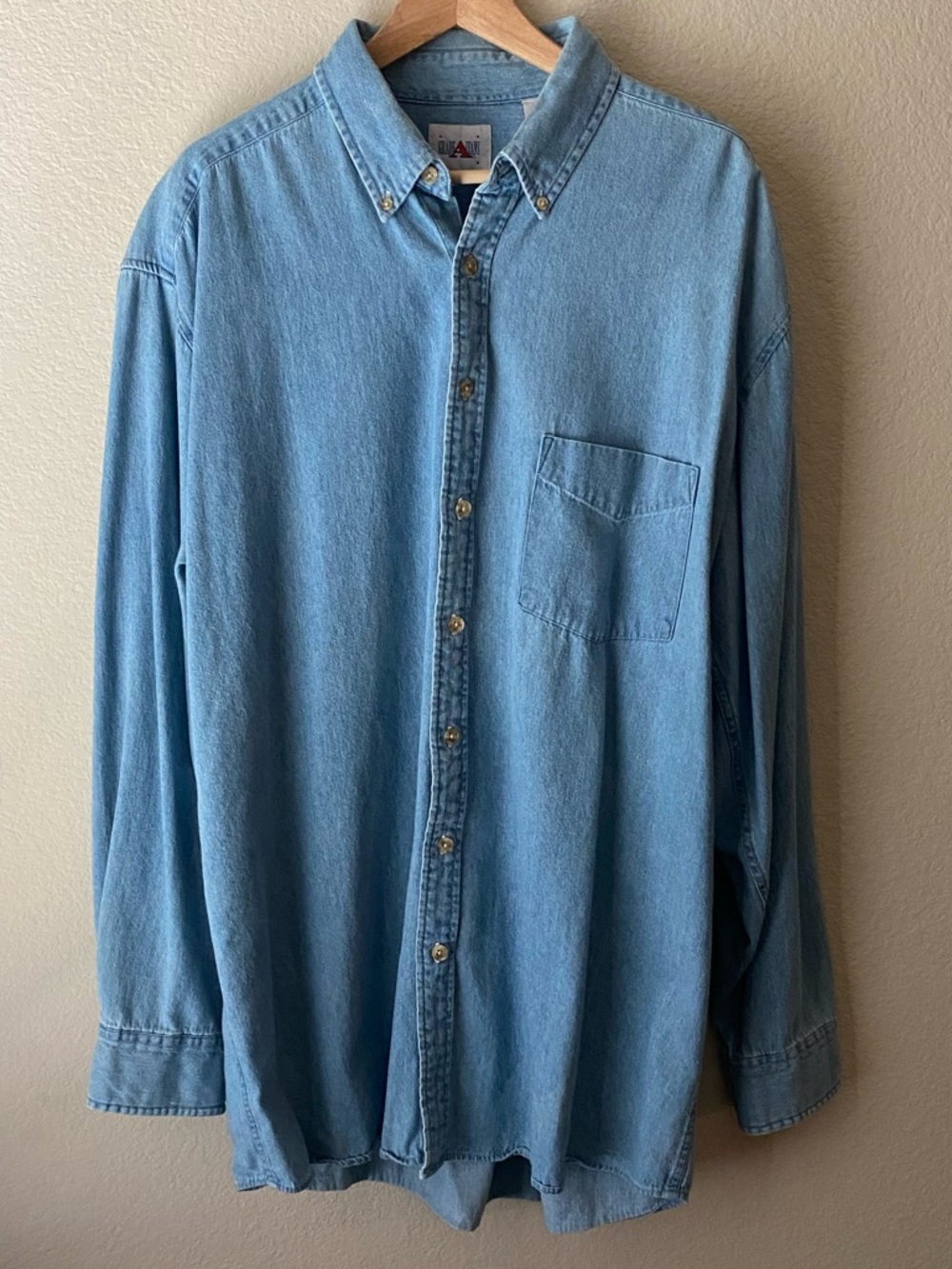Vintage Grade A Jeans Men’s Jean Shirt XL Tall Blue Button Down 100% Cotton Y2K
